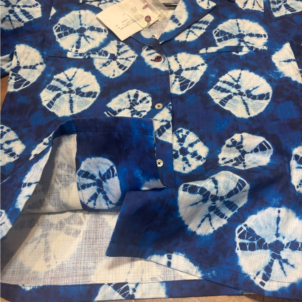 NWT Stella Jean Strata Blue Shibori Print Cotton Camp Shirt IT 42 US M - Picture 8 of 10